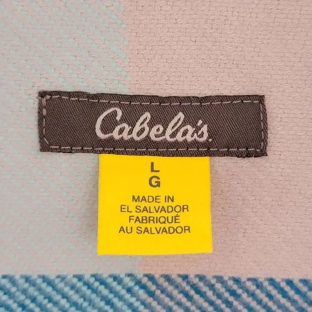 Cabelas Plaid Flannel Shacket Turquoise Gray Women Size L Button Down Cotton